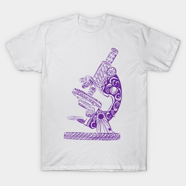 Scientific Microscope Line Drawing (Squid Ink Violet) T-Shirt by littlecurlew